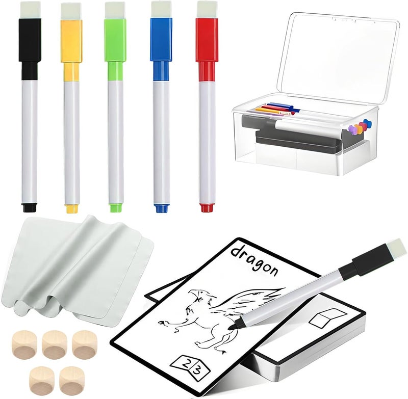 Zikoos 50pcs Multifunctional Tokens Dry Erase Index Cards with 1pc Storage Box 5 Pcs Dry Erase Markers 6pcs Blank Dice and 2pc Glasses Cleaning Cloth, Reusable Blank Playing Cards Dry Erase Tokens for Game - Image 1